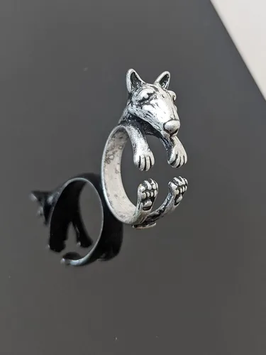 Vista 2 de Bull Terrier anillo, Bullterrier, anillo para cachorros, anillo para mascotas, anillo para perros, joyería para perros, plata de ley 925, anillo