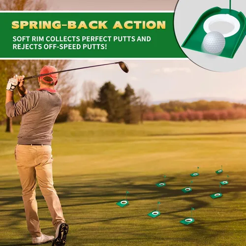 Vista 4 de Sotiff 9 Pack Golf Putting Cup and Flag Plastic Golf Hole Training Aids Training Putters for Indoor Outdoor Men Women Office Backyard Garage