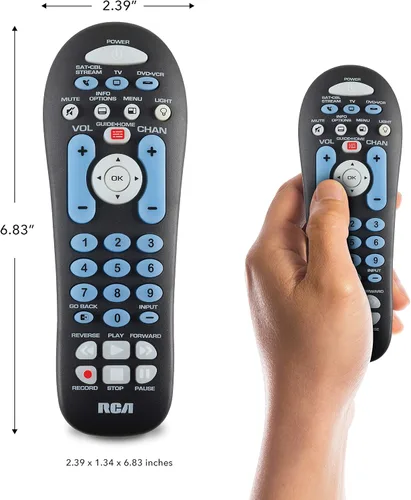 Vista 2 de RCA RCR313BE Mando a distancia universal de tres dispositivos con botones grandes, negro