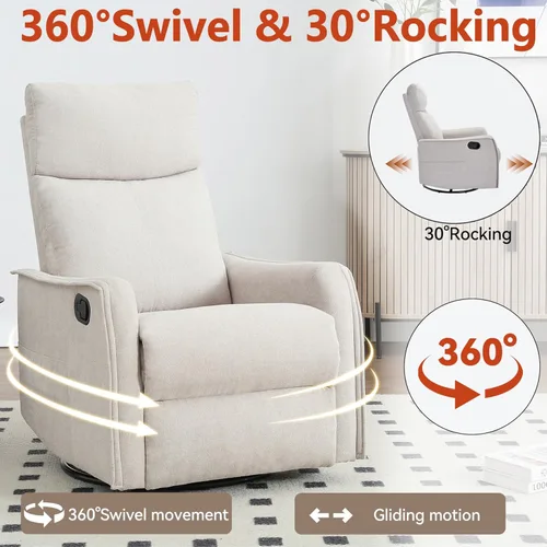 Vista 5 de Silla reclinable con masaje y calor, silla reclinable giratoria con respaldo alto, sillones reclinables manuales Lazy Boy para adultos, silla