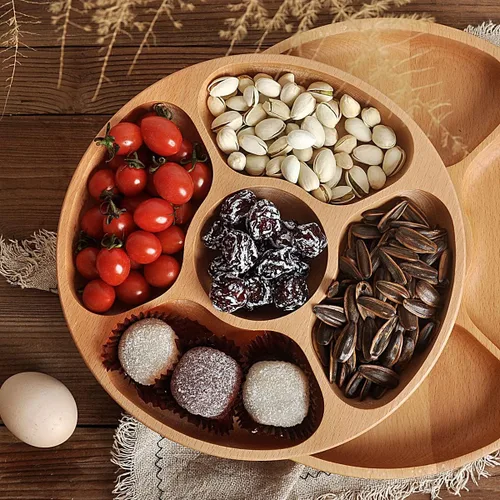 Vista 2 de Caja multifuncional de madera para bocadillos de frutas secas, contenedor de almacenamiento de boda, plato de fruta, bandeja para servir plato