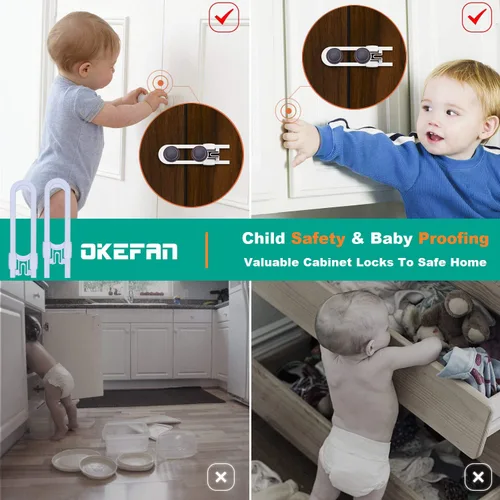 Vista 6 de Cerraduras de seguridad para niños, a prueba de bebés, cerraduras de armario para niños, manijas de puerta de armario, tiradores sin taladro