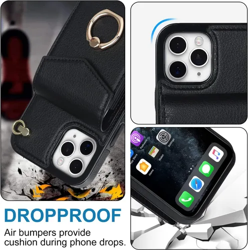 Vista 6 de Asuwish Funda de teléfono para iPhone 11 Pro Max 6.5 con protector de pantalla de vidrio templado y anillo de bloqueo RFID, soporte para tarjetas