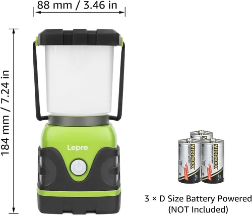 Vista 2 de Lepro Linterna LED de campamento de 1500 lúmenes, luz verde para tienda de campaña con 4 modos de luz, esenciales para camping, linterna impermeable
