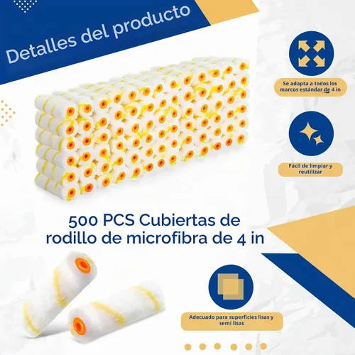 Vista 3 de Leumoi 500 piezas de mini rodillos de pintura de 4 pulgadas, cubiertas de rollos de microfibra para siesta de 1/2 pulgada, a granel, herramientas