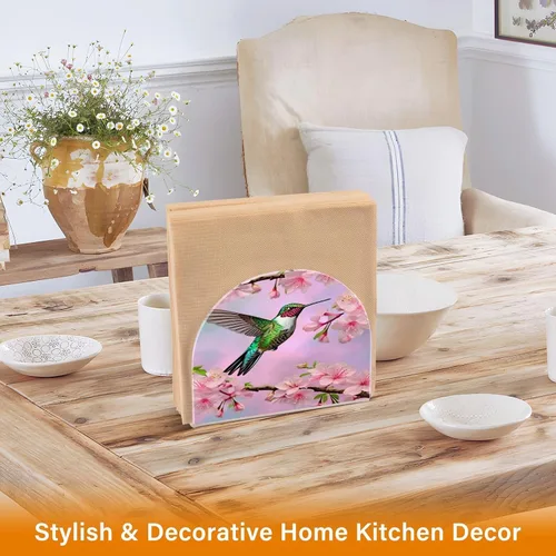 Vista 5 de Servilleteros de colibrí y flor de cerezo para mesas, servilleteros de acrílico transparente, servilleteros de cóctel para cocina, restaurante, bar