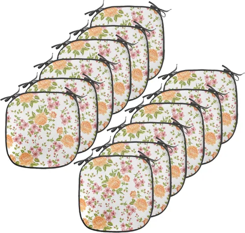 Vista 173 de Ambesonne Cojín de asiento para silla de flores, detalles florales con hojas y remolinos, estampado artístico romántico y vívido y vibrante