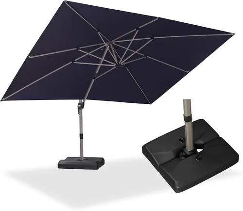 Vista 7 de PURPLE LEAF Sombrilla de patio de 9 x 11 pies con base, sombrilla voladiza rectangular para exteriores con marco champán y rotación de 360°