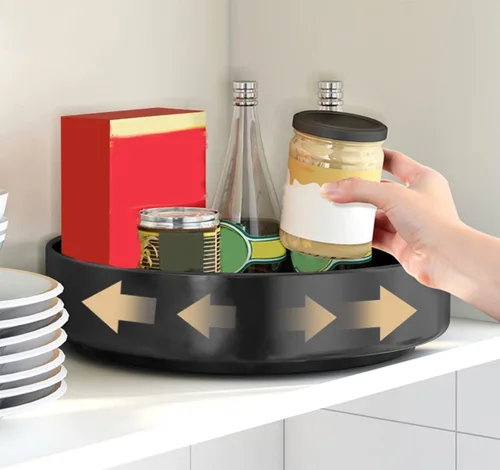 Vista 2 de Organizador de especias de metal grande giratorio de 12 pulgadas para gabinete de cocina, Lazy Susan giratorio para encimera, estante