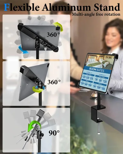 Vista 3 de Soporte de quiosco antirrobo para iPad, doble antirrobo, soporte de tableta de bloqueo para escritorio, soporte giratorio de 360°/90° POS iPad