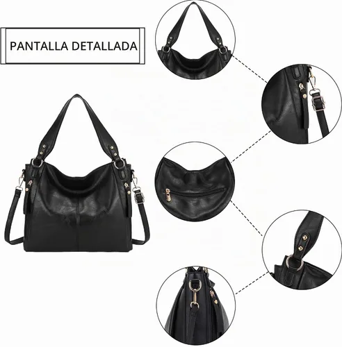 Vista 5 de Juego de 2 bolsos de mano para mujer, bolsos de hombro y cartera para mujer Negro
