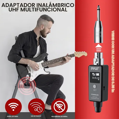 Vista 5 de Pyle Sistema Adaptador Inalámbrico UHF XLR Multifuncional, Transmisor Y Receptor Para Micrófonos Dinámicos Y Fuentes De Música, Transmisión De Señal
