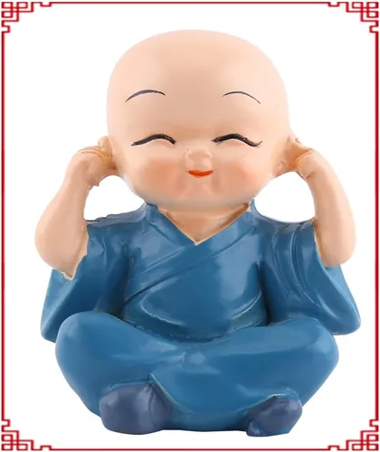Vista 8 de 4 figuras de monjes, lindos monjes sabios de Kongfu para decoración interior de automóvil, decoración de resina, adorno de resina, no escucha