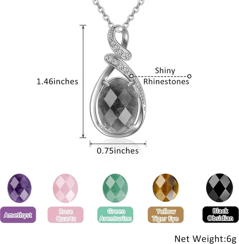 Vista 6 de Top Plaza Collar de piedra de cristal curativo con colgante de piedra preciosa natural con circonita cúbica para mujer, joyería para mamá, novia