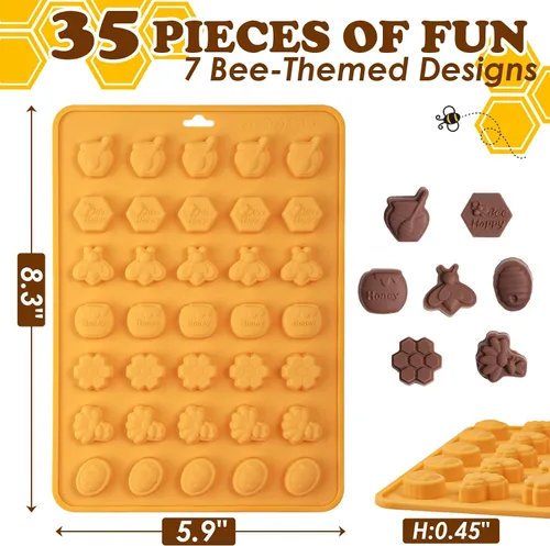 Vista 3 de Webake Molde de chocolate para dulces de abeja con 7 formas diferentes, molde de silicona de abeja de 35 cavidades para decoración de cupcakes