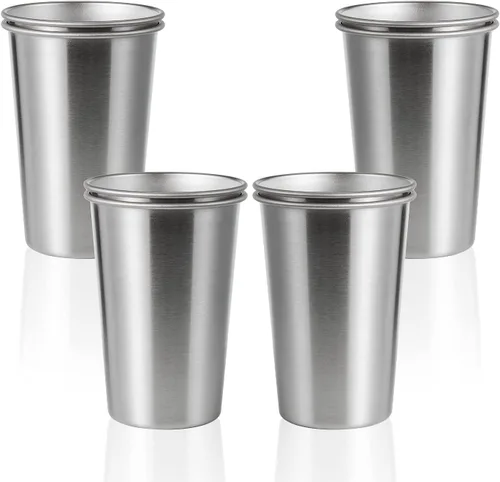 Vista 16 de Paquete de 12 vasos de acero inoxidable de 16 onzas, saludables, irrompibles y apilables, vasos de metal para beber, vasos de cerveza