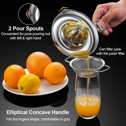 Vista 4 de Exprimidor de limón de acero inoxidable, exprimidor manual de cítricos resistente a mano, exprimidor de frutas de lima naranja de primera calidad