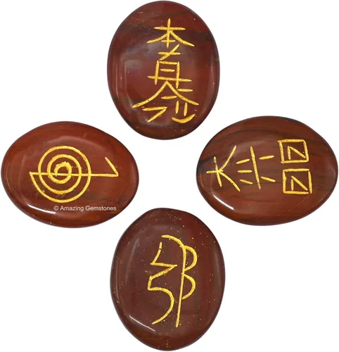 Vista 11 de Amazing Gemstone Piedras de Reiki de cristal de amatista con símbolos grabados para curación Usui Reiki, juego de 4 piezas