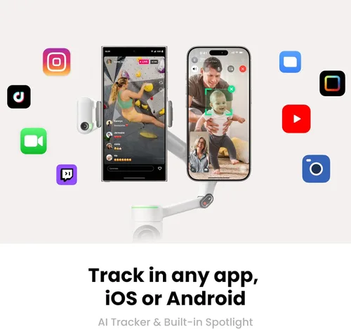 Vista 2 de Insta360 Flow 2 Pro White - Cardán para teléfono con IA primero en la industria con Apple DockKit, seguimiento pionero de 360º Pan Tracking