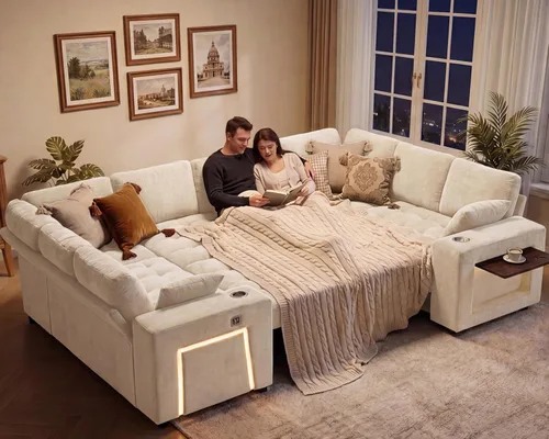 Vista 8 de Vipbear Sofá cama modular de 111 pulgadas, sofá cama modular de 8 asientos con cama extraíble, sofá en forma de L de felpilla con otomana de Beige