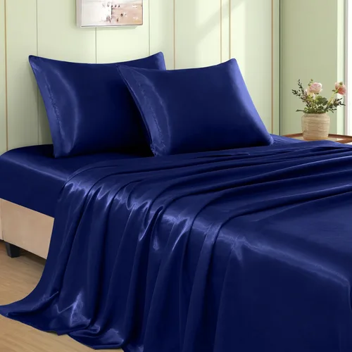 Vista 8 de VACVELT Juego de 3 sábanas de satén color beige tamaño individual, juego de ropa de cama, sábana bajera de satén sedoso con bolsillo profundo de 15