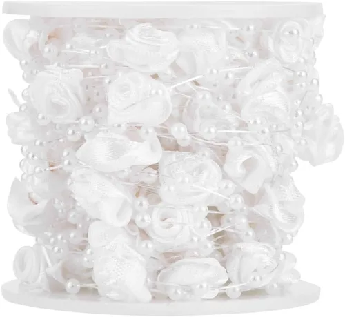 Vista 7 de Rollo de cuentas de perlas, 32.8 ft/rollo de perlas artificiales, cuerda conectada para decoración de fiesta de boda, guirnalda de árboles