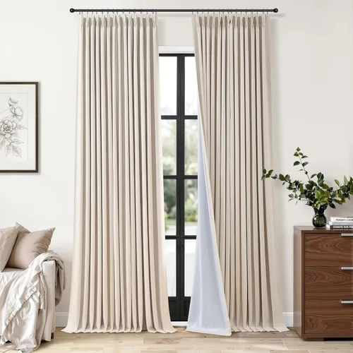 Vista 15 de Cortinas opacas plisadas de lino beige y blanco de 90 pulgadas de largo para dormitorio o sala de estar, juego de 2 paneles, oscurecimiento