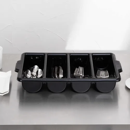 Vista 11 de Restaurantware - Organizador de cubiertos de 21.9 x 14.2 x 3.5 pulgadas, 1 bandeja de cubiertos resistente a las grietas - 4 compartimentos, asas