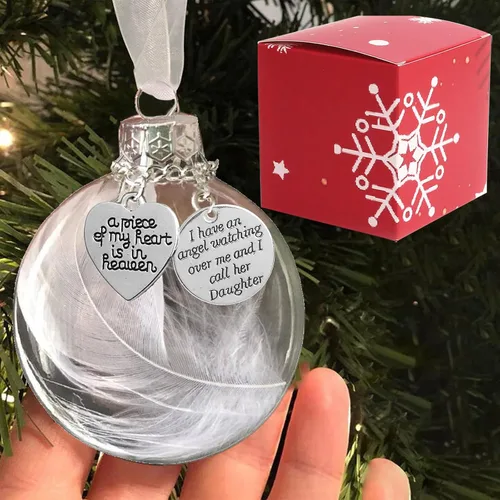 Vista 12 de Adorno conmemorativo de Navidad transparente, bola de plumas, A Piece of My Heart is in Heaven, Loss of Loved One Aunt Christmas Tree Hanging Pendan