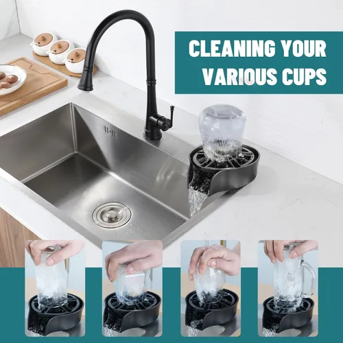Vista 7 de Enjuagador de Vidrio para Fregadero de Cocina, Enjuagador de Vidrio de Alta Presión con Boquilla Giratoria de 360 Grados con Diseño de Pistola