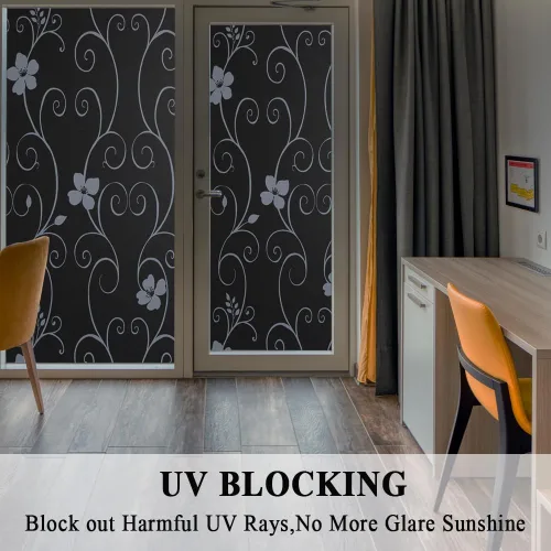 Vista 3 de Película opaca total para ventana, película de vidrio con bloqueo de luz, oscurecimiento de habitación, sin pegamento, control de calor, anti UV
