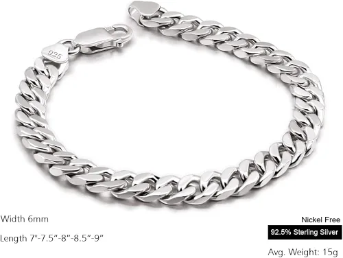 Vista 2 de Meilanduo Pulsera de cadena de eslabones cubanos Miami de plata de ley 925, 0.236in, 0.315in, 0.394in, 0.472in, 0.531in de grosor, pulsera cubana