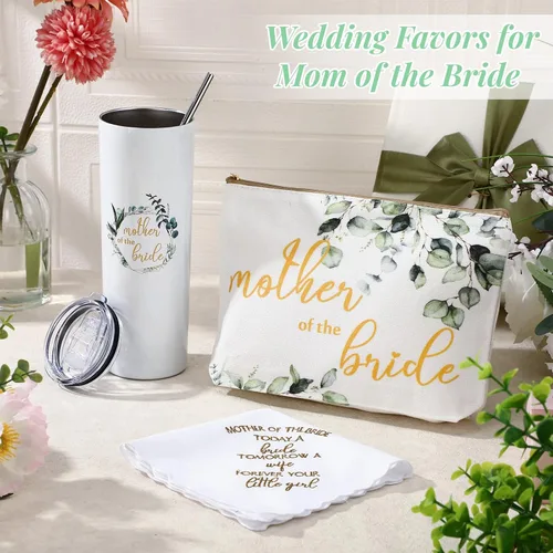 Vista 3 de Sieral Paquete de 6 vasos de 20 onzas para madre del novio y la novia, regalos de boda, bolsa de maquillaje para madre de la novia y el novio, bolsa