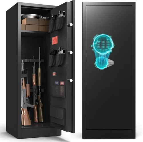 Vista 10 de Marcree 2-3 cajas fuertes para pistolas y rifle casero, caja fuerte digital para rifle con estante extraíble, gabinete de armas para rifles