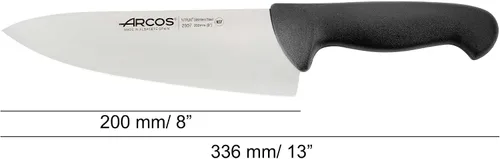 Vista 2 de Arcos Cuchillo de chef de acero inoxidable nitrum de 8 pulgadas y hoja de 7.874 in. Cuchillo de cocina profesional multiusos. Mango ergonómico