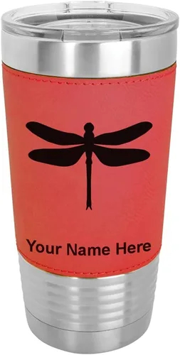 Vista 18 de LaserGram Vaso aislado al vacío de 20 onzas, libélula, grabado personalizado incluido (piel sintética, estilo béisbol)