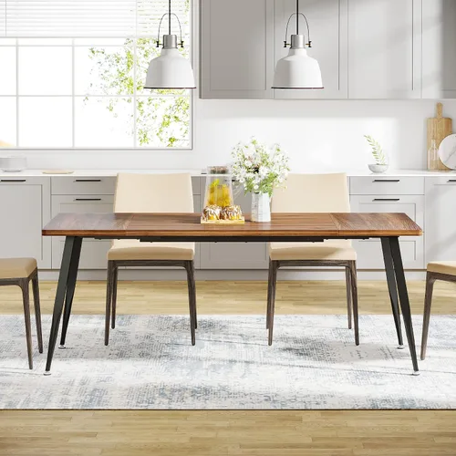 Vista 5 de LITTLE TREE Muebles de cocina rectangulares grandes de la mesa de comedor de 70,9 pulgadas, marrón+negro