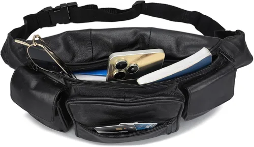 Vista 4 de Cangurera de Leatherboss Jumbo con bolsillos laterales Valcro, Negro