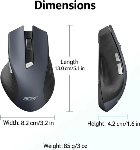 Vista 8 de Acer ratón inalámbrico para portátil, ratón de computadora de 2.4GHz 3 niveles de DPI ajustables, ratones USB inalámbricos de oficina con receptor