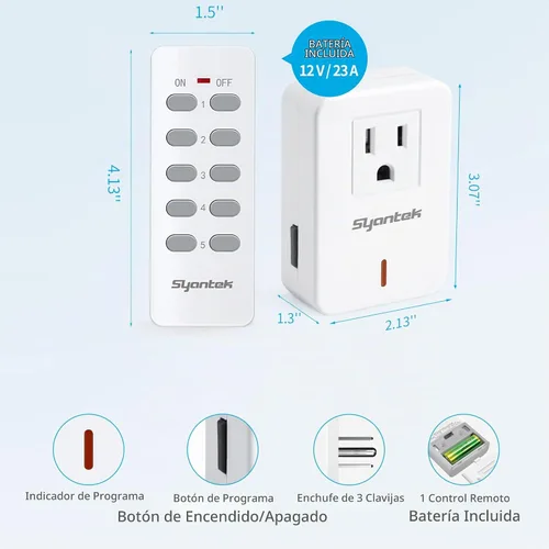 Vista 7 de Syantek Toma de Corriente con Control Remoto Interruptor de Luz Inalámbrico para Electrodomésticos, Kit de Interruptor de Luz Remoto Expandible