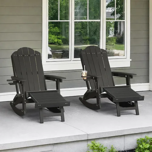 Vista 2 de LUE BONA HDPE 5-in-1 Folding Adirondack Rocking Chair, Black