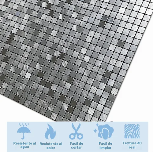 Vista 6 de XUANINY 10 piezas para despegar y pegar para cocina, panel de calcomanías de pared 3D de aluminio, azulejos de mosaico de metal autoadhesivo