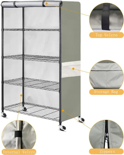 Vista 3 de Funda impermeable para estante de alambre resistente, protector de estantería de almacenamiento de garaje, ajuste universal de 36 x 14 x 72 Verde