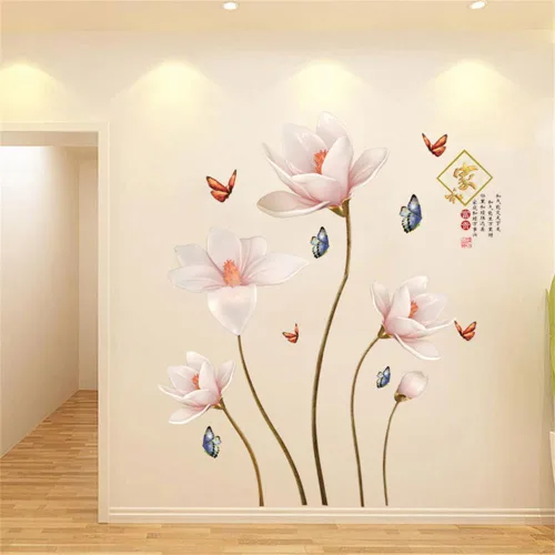 Vista 2 de Decoración para el hogar con flores rosadas, diseño chino, diseño de flores en relieve, pegue y pegue para el hogar y la riqueza, adhesivo de PVC