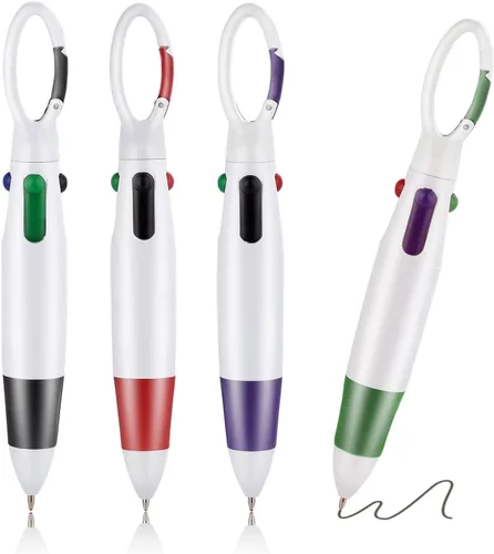 Vista 7 de Bolígrafos retráctiles, 12 bolígrafos multicolor 4 en 1 de 0.039 pulgadas con clip de mosquetón, bolígrafos de regalo para oficina, suministros