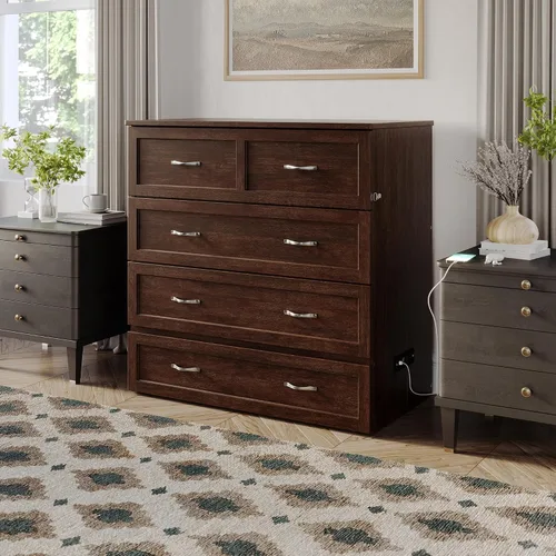 Vista 2 de AFI, Northfield Murphy Bed - Baúl de cama Twin XL con colchón de 6", cajón de almacenamiento y cargador USB integrado, ámbar quemado Amarillo ámbar