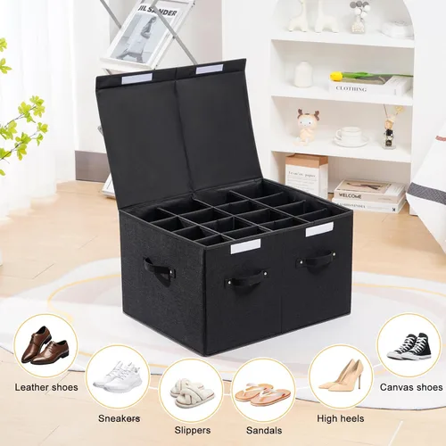 Vista 5 de Organizador de zapatos para armario, caja de almacenamiento de zapatos plegable con divisores ajustables, gran contenedor de almacenamiento