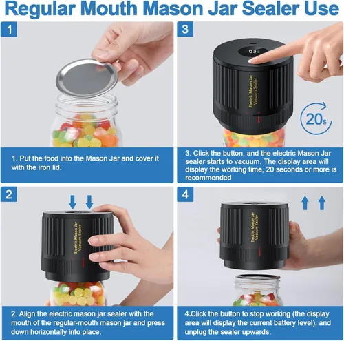 Vista 3 de LOVE MOMENT - Kit de sellador al vacío eléctrico para tarros Mason para tarro Mason de boca ancha y boca regular