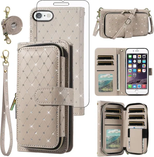 Vista 24 de Funda para teléfono iPhone 6 6S con cremallera y protector de pantalla con protector de pantalla, correa de cordón cruzado, ranura para iPhone 6 Six