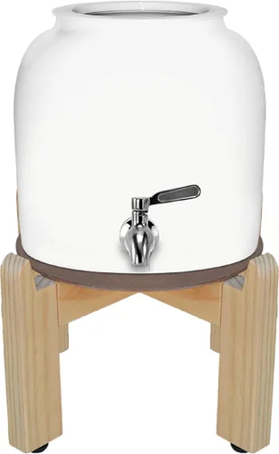 Vista 6 de Dispensador de agua de cerámica de porcelana Geo Sports, soporte de madera de 8 pulgadas, grifo de acero inoxidable, válvula incluida. Se adapta a